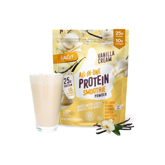 FlavCity Grass Fed Whey Protein Powder - 25g Protein & 10g Collagen (20 Servings)
