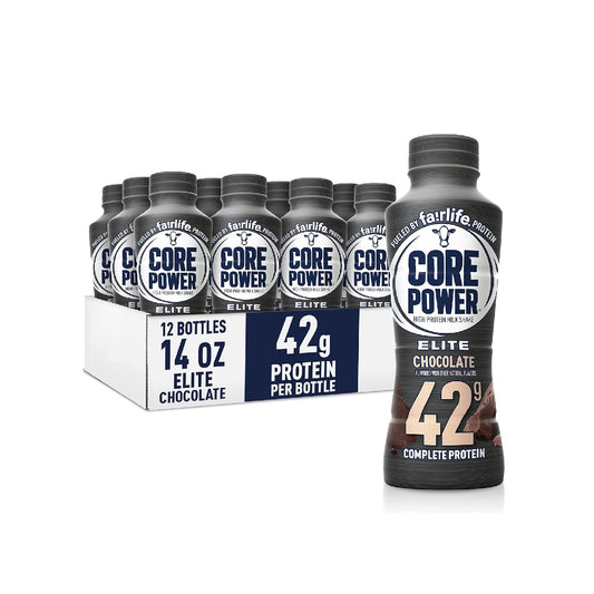 Core Power Elite High Protein Shake, Chocolate, 42 g Bottle, 14 oz, 12 Pack